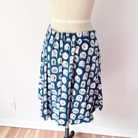 Modcloth Festive Blue Snow Globe A-Line Skirt - Picture 5 of 7